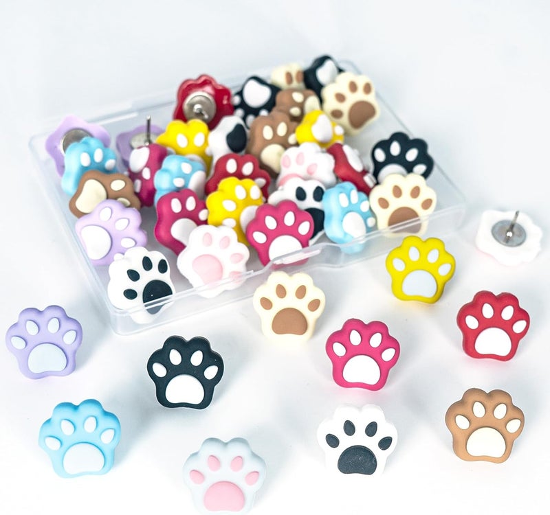 Tandarui 30Pcs Push Pins for Bulletin Board, Cute Push pins,Decorative Thumb Tacks, Cork Boards for Walls, for Women Office Decor,Classroom Decor,Cubical Decor,Home Decor (30-Cat Paw) - Image 1